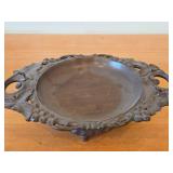 Vintage Hand carved Wood Pedestal Plate Music Box Featuring the Song Nach Regen Scheint Sonne Weggiserlied (Switzerland) 12" x 8" x 3 1/2"