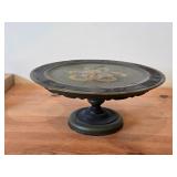 Vintage Hand painted Wooden Pedestal Cake Stand / Norwegian Rosemaling Folk Art style / 12 1/2" x 5 1/4"