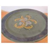 Vintage Hand painted Wooden Pedestal Cake Stand / Norwegian Rosemaling Folk Art style / 12 1/2" x 5 1/4"