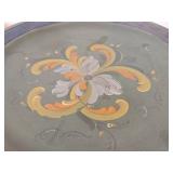 Vintage Hand painted Wooden Pedestal Cake Stand / Norwegian Rosemaling Folk Art style / 12 1/2" x 5 1/4"