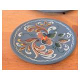 Lot of (5) Vintage Hand painted Wooden Plates / Norwegian Rosemaling Folk Art style / 6", 6-1/2", 7", 8-1/4", 8-1/2"