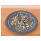 Lot of (5) Vintage Hand painted Wooden Plates / Norwegian Rosemaling Folk Art style / 6", 6-1/2", 7", 8-1/4", 8-1/2"