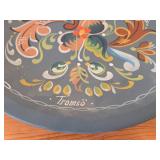 Lot of (5) Vintage Hand painted Wooden Plates / Norwegian Rosemaling Folk Art style / 6", 6-1/2", 7", 8-1/4", 8-1/2"