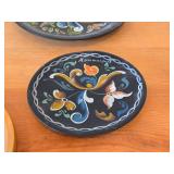 Lot of (5) Vintage Hand painted Wooden Plates / Norwegian Rosemaling Folk Art style / 6", 6-1/2", 7", 8-1/4", 8-1/2"