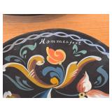 Lot of (5) Vintage Hand painted Wooden Plates / Norwegian Rosemaling Folk Art style / 6", 6-1/2", 7", 8-1/4", 8-1/2"