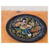 Lot of (5) Vintage Hand painted Wooden Plates / Norwegian Rosemaling Folk Art style / 6", 6-1/2", 7", 8-1/4", 8-1/2"