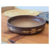 Hand painted Swiss Plate 6-1/2", Hand-carved Wood Plates (x2) 11-1/2" and 12", Wood Bowl with Carved Floral Design 6-1/2"x1-1/2"
