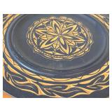 Hand painted Swiss Plate 6-1/2", Hand-carved Wood Plates (x2) 11-1/2" and 12", Wood Bowl with Carved Floral Design 6-1/2"x1-1/2"