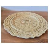 Hand painted Swiss Plate 6-1/2", Hand-carved Wood Plates (x2) 11-1/2" and 12", Wood Bowl with Carved Floral Design 6-1/2"x1-1/2"