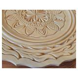 Hand painted Swiss Plate 6-1/2", Hand-carved Wood Plates (x2) 11-1/2" and 12", Wood Bowl with Carved Floral Design 6-1/2"x1-1/2"