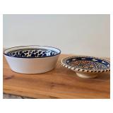 Lot of (2) Hand painted Ceramic Bowls 9"Dx2-1/4", 10-1/2"x3-1/4"