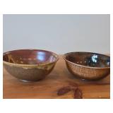 Lot of (2) Handmade Hand painted Stoneware Ceramic Pottery Bowls (Signed) 9"Dx3-1/2", 9"Dx4"