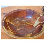 Lot of (2) Handmade Hand painted Stoneware Ceramic Pottery Bowls (Signed) 9"Dx3-1/2", 9"Dx4"