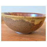 Lot of (2) Handmade Hand painted Stoneware Ceramic Pottery Bowls (Signed) 9"Dx3-1/2", 9"Dx4"