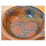 Lot of (2) Handmade Hand painted Stoneware Ceramic Pottery Bowls (Signed) 9"Dx3-1/2", 9"Dx4"