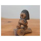 Lot of (2) Vintage 4 1/2" Troll theme Hand-carved Wooden Figurines by Swedish Carver Bengt Brask (Signed)