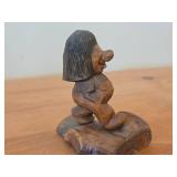 Lot of (2) Vintage 4 1/2" Troll theme Hand-carved Wooden Figurines by Swedish Carver Bengt Brask (Signed)
