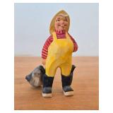 Vintage 5 3/4" Fisherman with His Catch theme Hand-carved Wooden Collectible Folk Art Figurine by Henning Engelsen (Norway) or M. Fortir (Quebec)