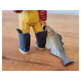 Vintage 5 3/4" Fisherman with His Catch theme Hand-carved Wooden Collectible Folk Art Figurine by Henning Engelsen (Norway) or M. Fortir (Quebec)