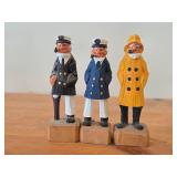 Lot of (3) Vintage 8 1/4" Fisherman and Nautical / Sea Captain theme Hand carved Wood Figurines
