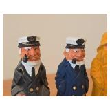 Lot of (3) Vintage 8 1/4" Fisherman and Nautical / Sea Captain theme Hand carved Wood Figurines