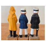 Lot of (3) Vintage 8 1/4" Fisherman and Nautical / Sea Captain theme Hand carved Wood Figurines
