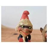 Lot of (2) Vintage Norwegian Troll theme Hand carved Wood Figurines by Henning (Norway) Woman 5", Man with Lantern 6-1/2"