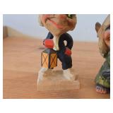 Lot of (2) Vintage Norwegian Troll theme Hand carved Wood Figurines by Henning (Norway) Woman 5", Man with Lantern 6-1/2"