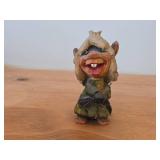 Lot of (2) Vintage Norwegian Troll theme Hand carved Wood Figurines by Henning (Norway) Woman 5", Man with Lantern 6-1/2"