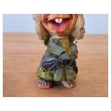 Lot of (2) Vintage Norwegian Troll theme Hand carved Wood Figurines by Henning (Norway) Woman 5", Man with Lantern 6-1/2"