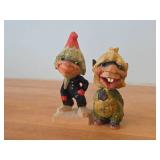 Lot of (2) Vintage Norwegian Troll theme Hand carved Wood Figurines by Henning (Norway) Woman 5", Man 6-1/2"