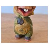 Lot of (2) Vintage Norwegian Troll theme Hand carved Wood Figurines by Henning (Norway) Woman 5", Man 6-1/2"