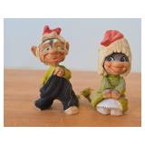 Lot of (2) Vintage Norwegian Troll theme Hand carved Wood Figurines by Henning (Norway) Woman 6", Man 6"