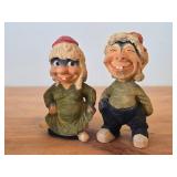 Lot of (2) Vintage Norwegian Troll theme Hand carved Wood Figurines by Henning (Norway) Woman 6", Man 6"