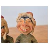 Lot of (2) Vintage Norwegian Troll theme Hand carved Wood Figurines by Henning (Norway) Woman 6", Man 6"
