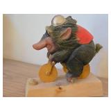 Vintage Norwegian Troll theme Hand carved Hand painted Wood Figurine (Signed) by Henning (Norway)