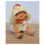 Vintage 3 3/4" Troll Gnome Snowflake theme Hand carved Wood Figurine (Norway)