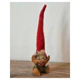 Vintage 10 1/4" Gnome Troll with Red Pointy Hat theme Hand carved Wood Figurine by Henning (Norway)