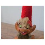 Vintage 10 1/4" Gnome Troll with Red Pointy Hat theme Hand carved Wood Figurine by Henning (Norway)