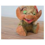 Vintage 10 1/4" Gnome Troll with Red Pointy Hat theme Hand carved Wood Figurine by Henning (Norway)