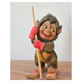 Vintage 7 1/2" Norwegian Troll Skiing theme Hand carved Wood Figurine by Henning (Norway)