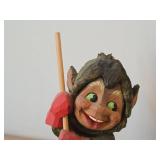 Vintage 7 1/2" Norwegian Troll Skiing theme Hand carved Wood Figurine by Henning (Norway)