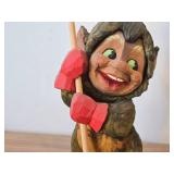 Vintage 7 1/2" Norwegian Troll Skiing theme Hand carved Wood Figurine by Henning (Norway)