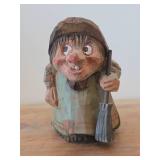 Vintage 4" Norwegian Troll theme Hand carved Wood Figurine / Folk Art style