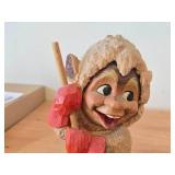 Vintage 7 1/2" Norwegian Troll Skiing theme Hand carved Wood Figurine by Henning (Norway)