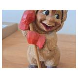 Vintage 7 1/2" Norwegian Troll Skiing theme Hand carved Wood Figurine by Henning (Norway)