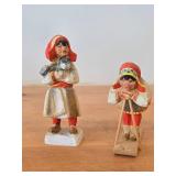 Lot of (2) Vintage Lapland Girl theme Hand carved Wood Figurines by Henning (Norway)