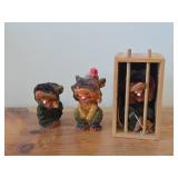 Lot of (3) Vintage Troll theme Hand carved Wood Figurines by Henning (Norway) / Folk Art style