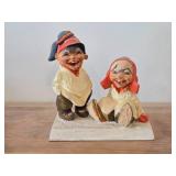 Vintage Sami Man and Woman (Laughing Boy and Girl) theme Hand carved Hand painted Wood Figurine by Henning (Norway)