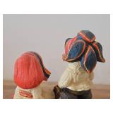 Vintage Sami Man and Woman (Laughing Boy and Girl) theme Hand carved Hand painted Wood Figurine by Henning (Norway)